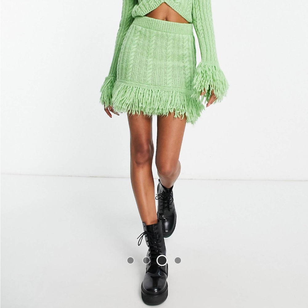 Miss Selfridges Green Cable Knit Fringe Mini Skirt Sz Small